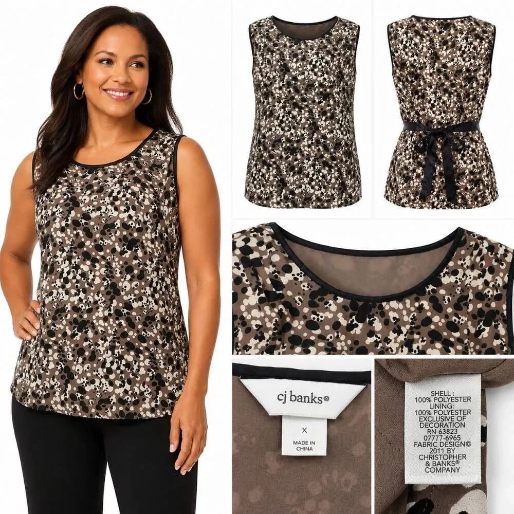 CJ Banks Size X Sleeveless Abstract Tie Back Blouse